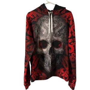 Red Skull 3D Graphic Gothic Hoodie Size XL Unisex